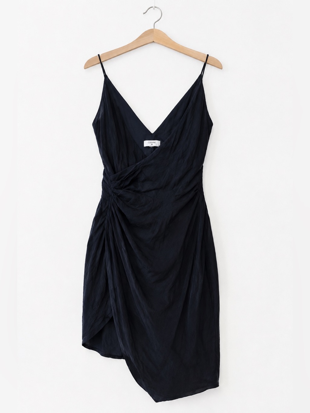 Like New Cushnie Elegant Black Wrap Slip Dress with Ruched Detail